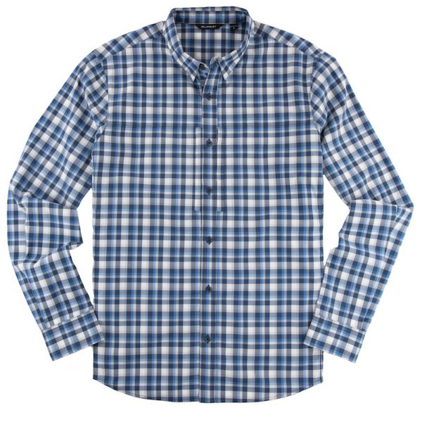 JB Langley Rockwell Long Sleeve Button Down Shirt - Navy Plaid - L