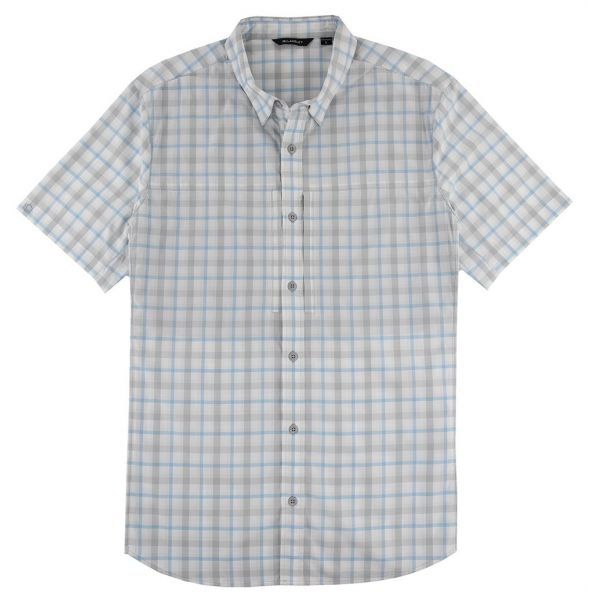 JB Langley Rockwell Short Sleeve Button Down Shirt - Light Blue Plaid - 2XL