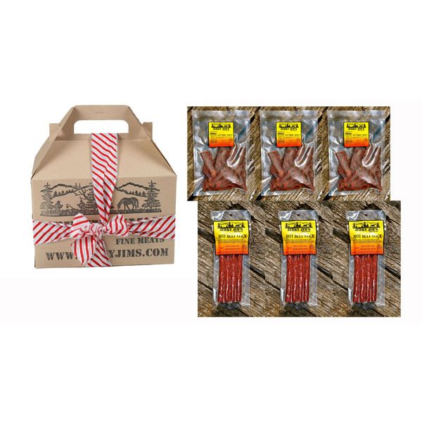 Jerky James Hot Beef Jerkey and Hot Beef Stick Gift Box - 6pc