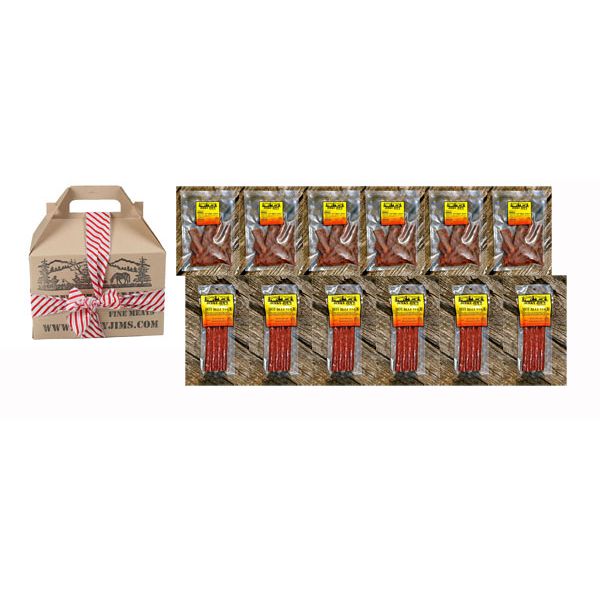 Jerky James Hot Beef Jerkey and Hot Beef Stick Gift Box - 12pc