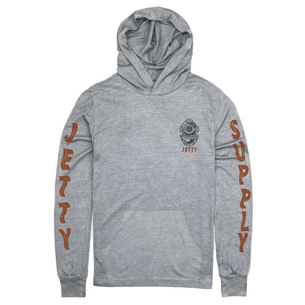 Jetty Copperhat Hooded Long Sleeve Shirt - Heather Grey - Large