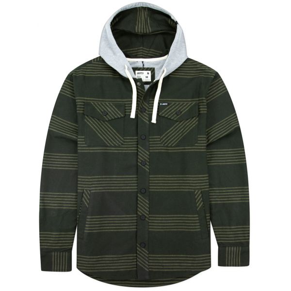 Jetty Mayfly Hooded Flannel Jacket - Military - Large