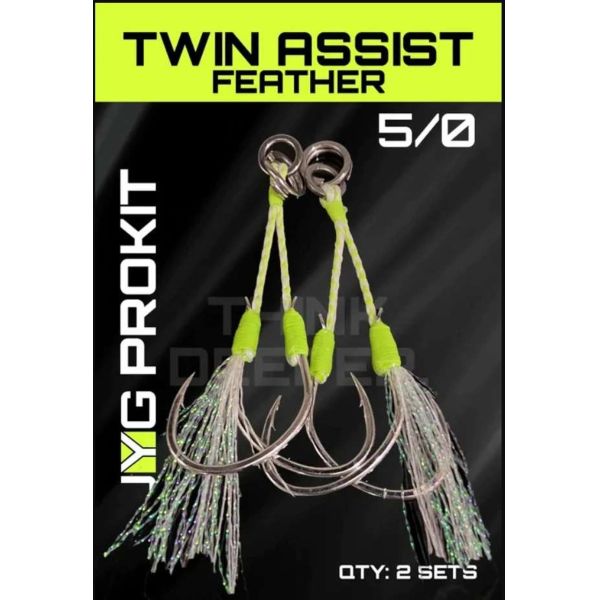 JYG Profishing Feathered Twin Assist Hook - 4/0 - 2 Pack