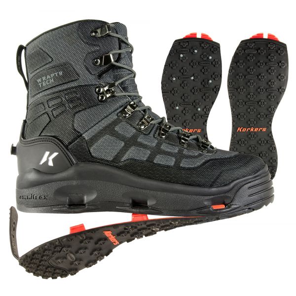 Korkers FB5120 Wraptr Fishing Boots with Kling on and Studded Kling-On Soles Size 10