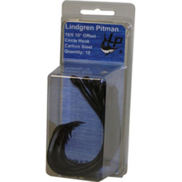 Lindgren Pitman Carbon Steel Circle Hook 18/0 Black Offset 10 Pack