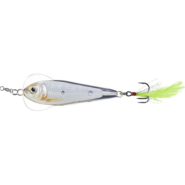 LIVETARGET Flutter Shad Jigging Spoon - 1-3/4in - Glow/Pearl