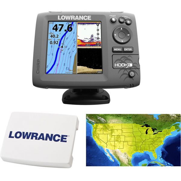 Lowrance HOOK-5 Combo w/ HDI Transducer, Cover, and Lake Insight