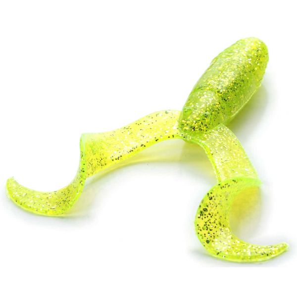 MegaStrike 4'' Twin Tail Grubs Chartreuse w/ Gold Glitter