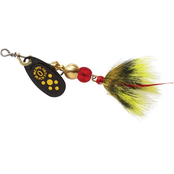 Mepps Black Fury Inline Spinner - #0 - Yellow Dot w/ Gray Yellow Tail