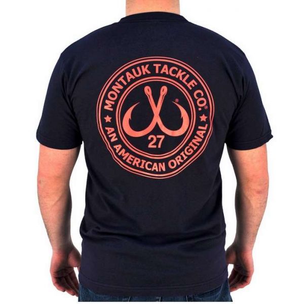 Montauk Tackle Circle Logo S/S T-Shirt Navy/Coral Logo - Medium