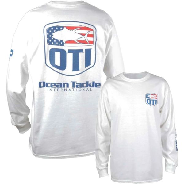 Ocean Tackle International America Flag Logo Long-Sleeve T-Shirt - White - L