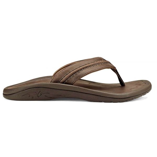 OluKai Hokua Leather Men's Sandal Dk Wood/Dk Wood - Size 12