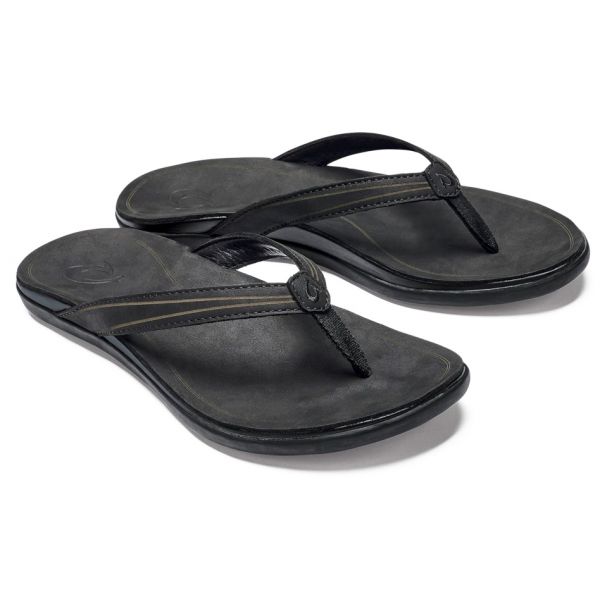 OluKai 'Aukai Women's Leather Sandal - Black - 7