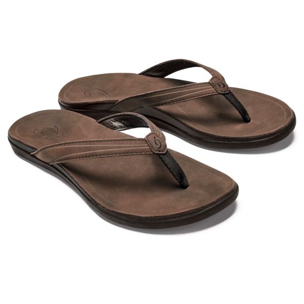 OluKai 'Aukai Women's Leather Sandal - Dark Java