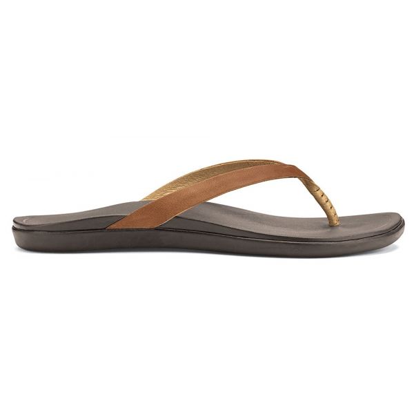 OluKai Ho'Opio Leather Women's Sandal - Sahara/Dark Java - 5