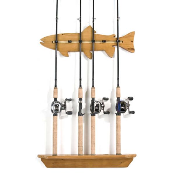 Organized Fishing FWR 6-Rod Lacquered Pine 'Fish' Wall Rack