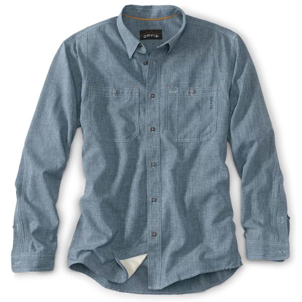 Orvis Chambray Long Sleeve Work Shirt - Blue Chambray - 2X-Large