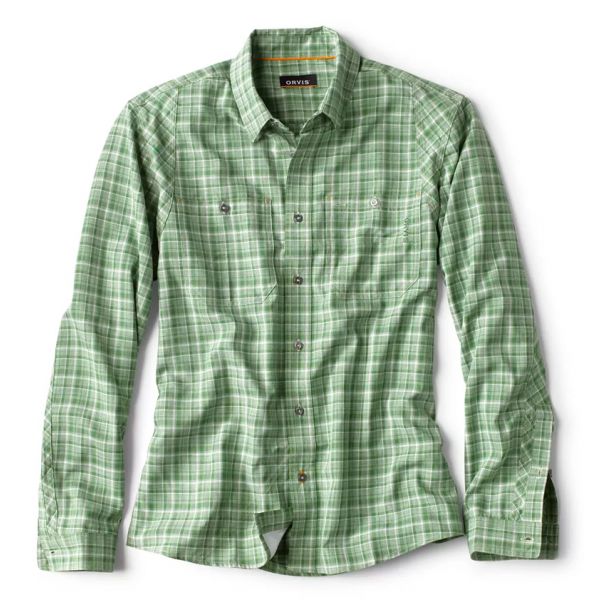 Orvis Chambray Plaid Long Sleeve Work Shirt - Fern Green - Large