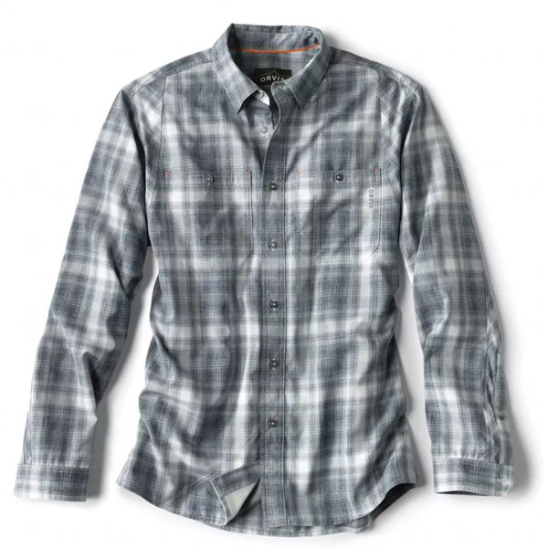 Orvis Chambray Plaid Long Sleeve Work Shirt - Navy - Medium