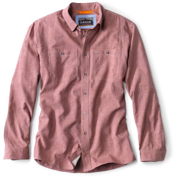 Orvis Tech Chambray Long Sleeve Work Shirt - Deep Red - Medium