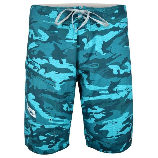 Pelagic 4-Tek Boardshorts - Fish Camo Aqua - Size 34