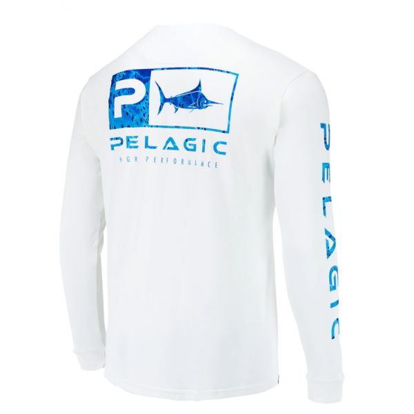 Pelagic Aquatek Icon Fishing Shirt - White/Blue Dorado - 2X-Large