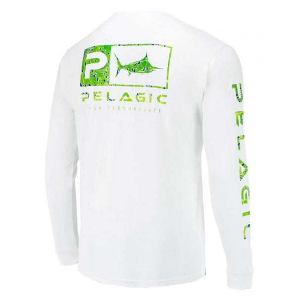 Pelagic Aquatek Icon Fishing Shirt - White/Green Dorado - 2X-Large