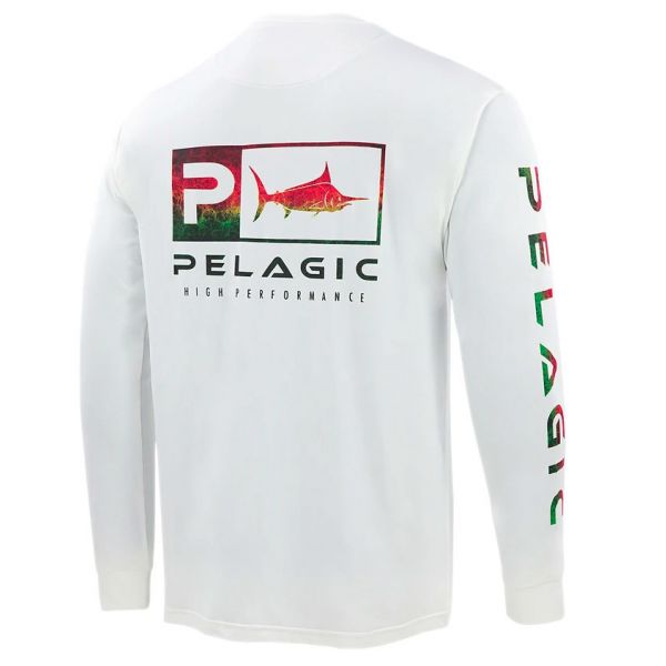 Pelagic Aquatek Icon Long Sleeve Performance Shirt - White/Rasta - 3XL