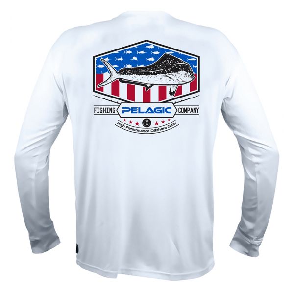 Pelagic Aquatek Patriotic Series Dorado Long Sleeve Shirt - White - 2XL