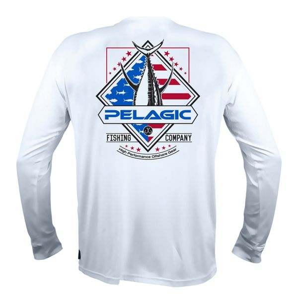 Pelagic Aquatek Patriotic Series Tuna Long Sleeve Shirt - White - 3XL