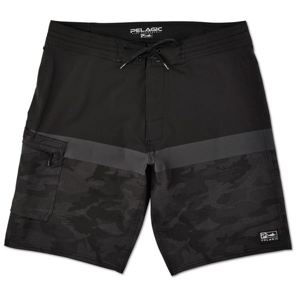 Pelagic Blue Water Fish Camo Stacked Fishing Shorts - Black