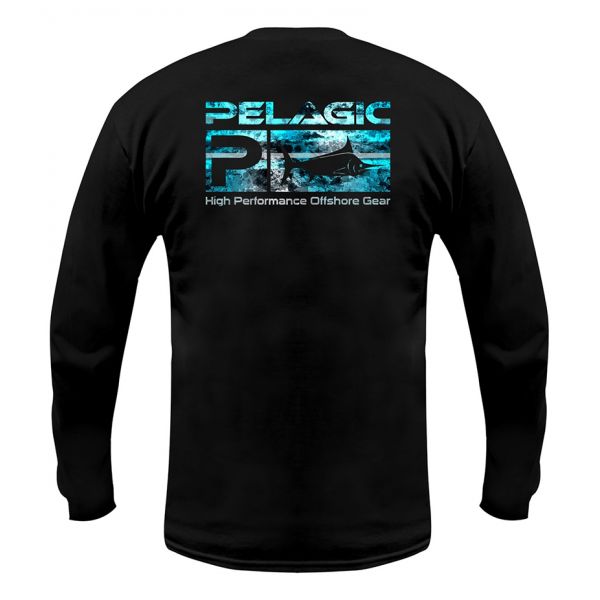 Pelagic Deluxe Logo Pattern Long Sleeve Shirt - Coral Camo Blue Large