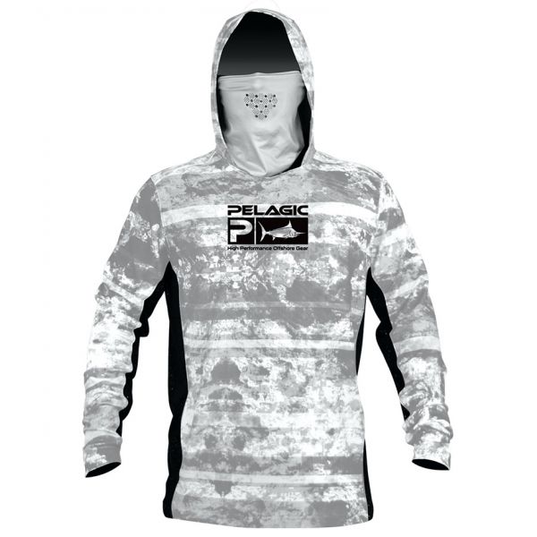 Pelagic Exo-Tech Long Sleeve Hooded Shirt - Coral Camo White Medium