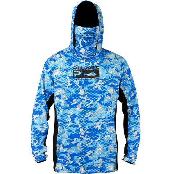 Pelagic Exo-Tech LS Hooded Shirt w/ Face Shield - Ambush Blue - 2XL