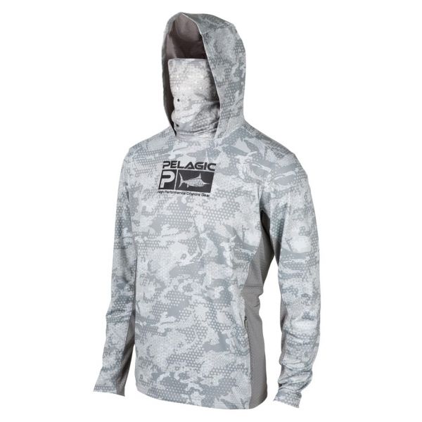 Pelagic Exo Tech LS Hooded Shirt with Face Shield - Ambush Camo Grey - 3XL