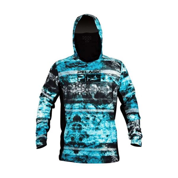 Pelagic ExoTech LS Hooded Shirt w/Face Shield - Camo Blue - Small