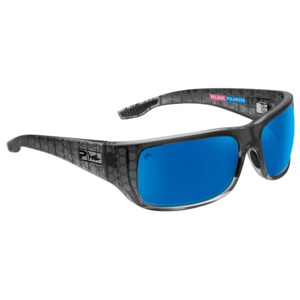 Pelagic Fish Hook Ltd Polarized Sunglasses - Silver Helix/Blue Glass