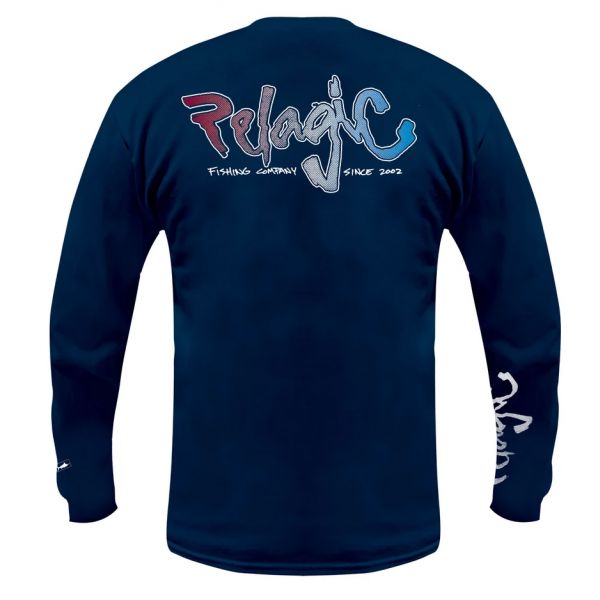 Pelagic Scribble Long Sleeve Fishing T-Shirt - Navy - 2XL