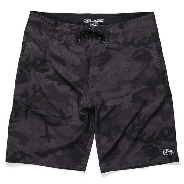 Pelagic Sharkskin Elite Fishing Shorts - Fish Camo Black - 30