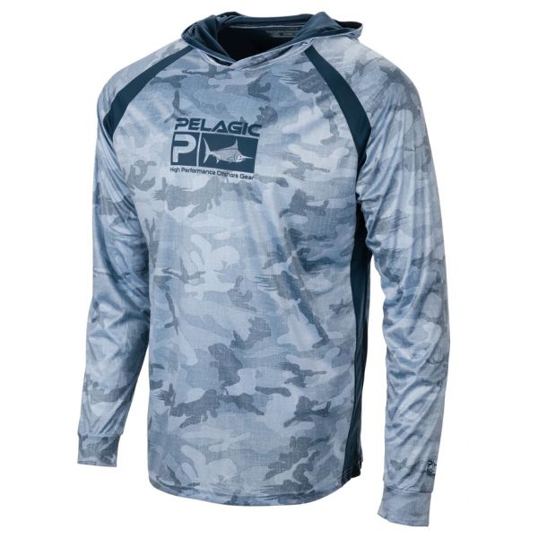 Pelagic Vaportek Hooded Shirt - Fish Camo Slate - Large