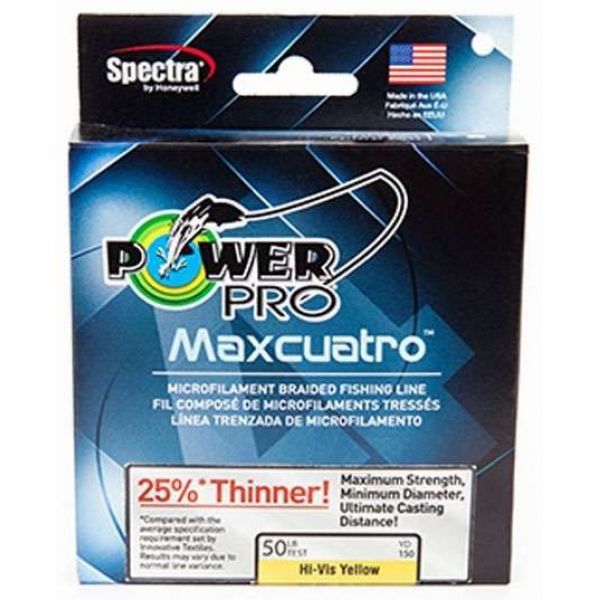 PowerPro Maxcuatro Braided Line - 1500 yd. - Hi-Vis Yellow 20 lb.