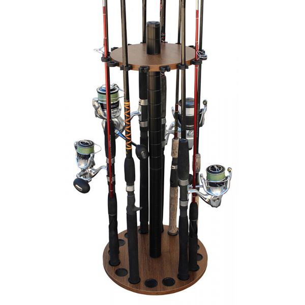 Rush Creek Creations 16 Rod Round Storage Floor Rack - Dark/Walnut