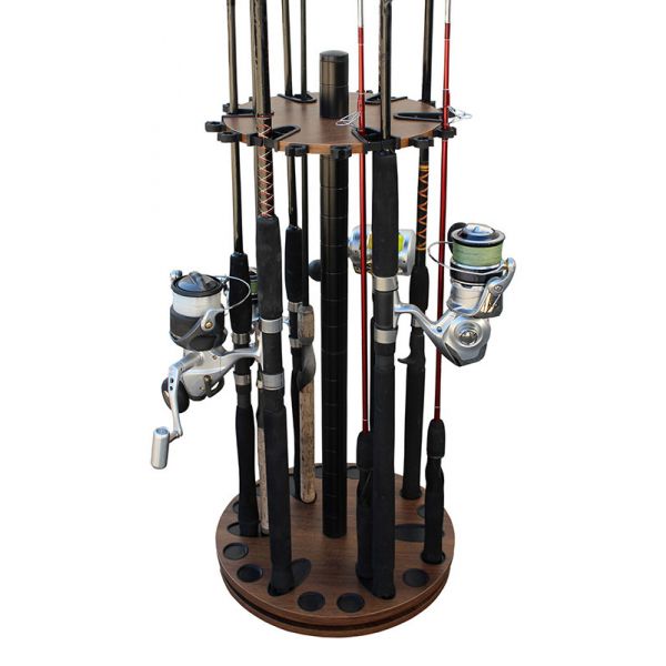 Rush Creek Creations 24 Rod Spinning Storage Floor Rack - Dark Walnut