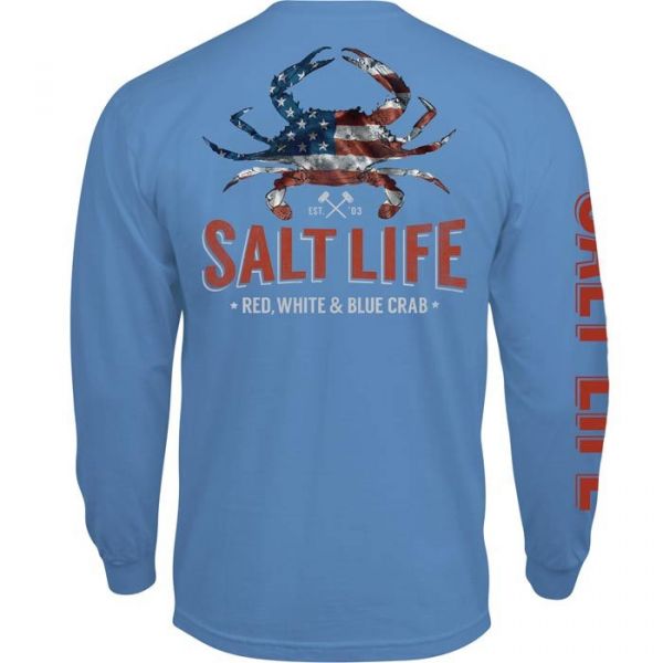 Salt Life American Crab Long Sleeve T-Shirt - Chambray - 2XL