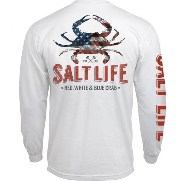 Salt Life American Crab Long Sleeve T-Shirt - White - 2XL