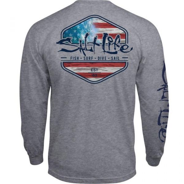 Salt Life Ameriseas Long Sleeve T-Shirt - Athletic Heather - 2XL