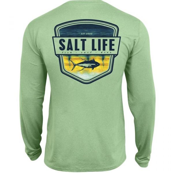 Salt Life Electric Skinz Badge Performance Long Sleeve T-Shirt - Cucumber - 2XL