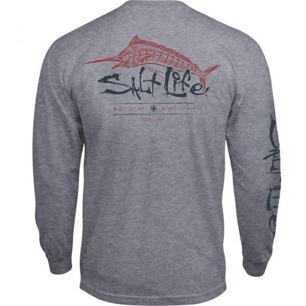 Salt Life Etched Marlin Long Sleeve T-Shirt - Athletic Heather - 2XL