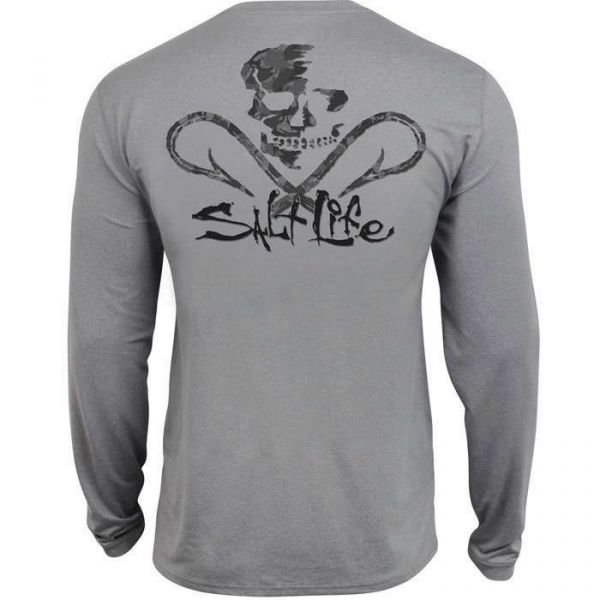 Salt Life Get Hooked SLX UVapor L/S Perf. Tee - Grey Heather - Large