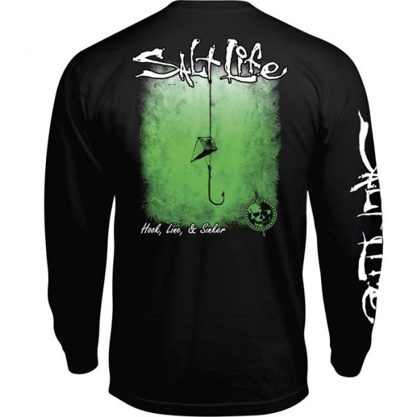 Salt Life Hook Line & Sinker Fade Long Sleeve T-Shirt - Black - 2XL